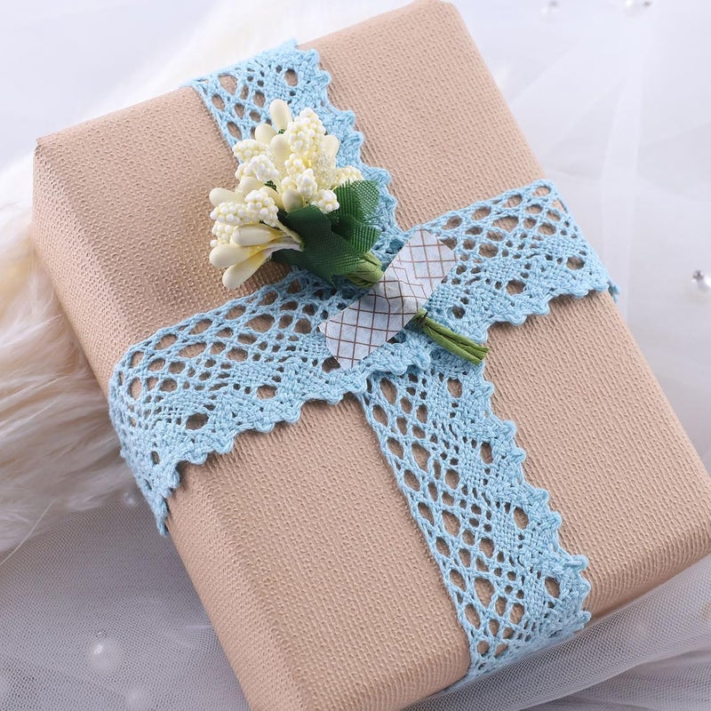 DYSHIPEN 20 Yards x 1 Inch Lace Ribbon Vintage Lace Trim Crochet Cotton Lace Edge for Christmas Package DIY Sewing Wedding Bridal Dress,Costume,Crafts and Sewing (Blue) - Image 5